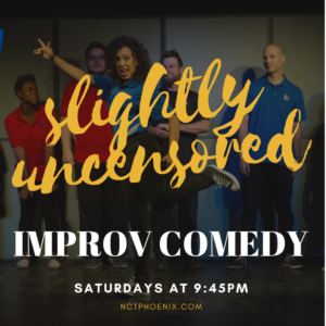 Comedians performing interactive and spontaneous improv comedy show at Neighborhood Comedy Theatre in East Valley, Downtown Mesa