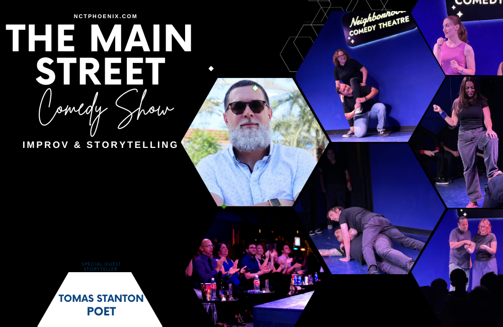 Tomas Stanton is a storyteller at the Main Street Comedy show at the Neighborhood Comedy theatre in downtown mesa.