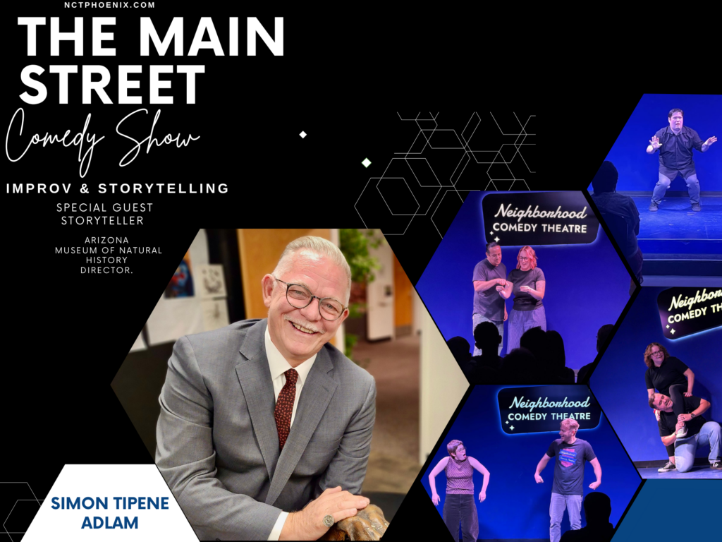 Simon is a storyteller at the main street comedy show in downtown mesa arizona.